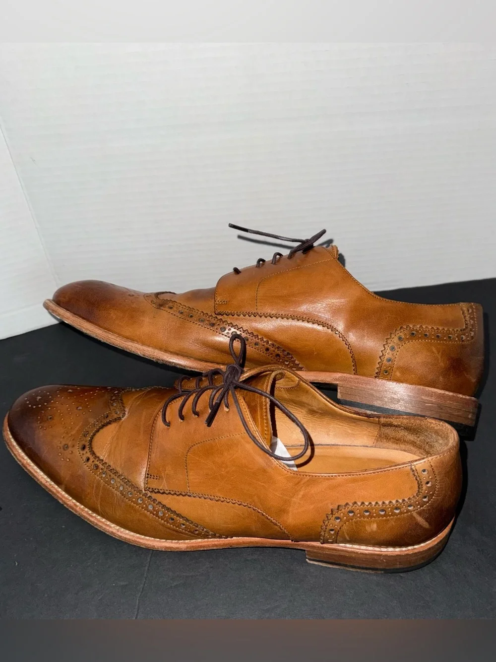 Joseph Abboud White Label Bixby Cognac Brown Classic Wingtip Cap Toe Oxfords 12